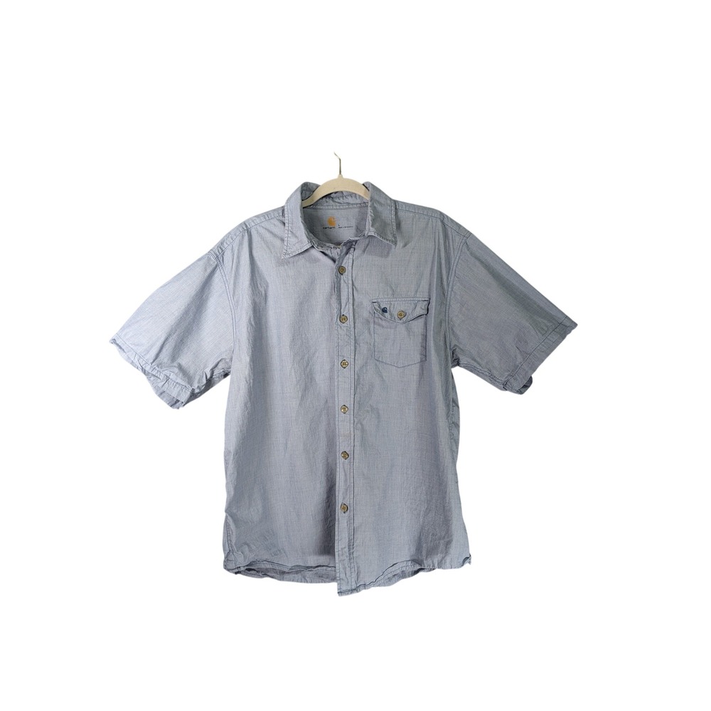 Carhartt Shirt Mens L Blue Short Sleeve Button Cotton